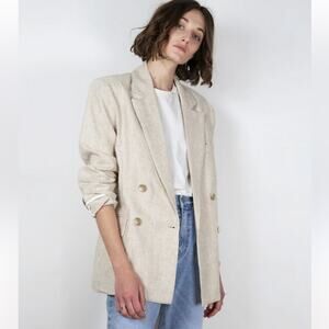 ZARA Double Breasted Linen Button Front Oversized Blazer In Cream Sz XS Minimal